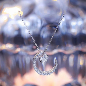 Zircon Necklace Crystal Wedding Moon Star Pendant Silver Gift