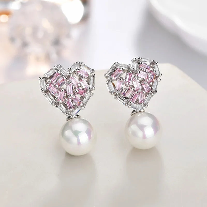 Heart Stud Earrings 925 Sterling Silver Wedding Fine Jewelry Brincos