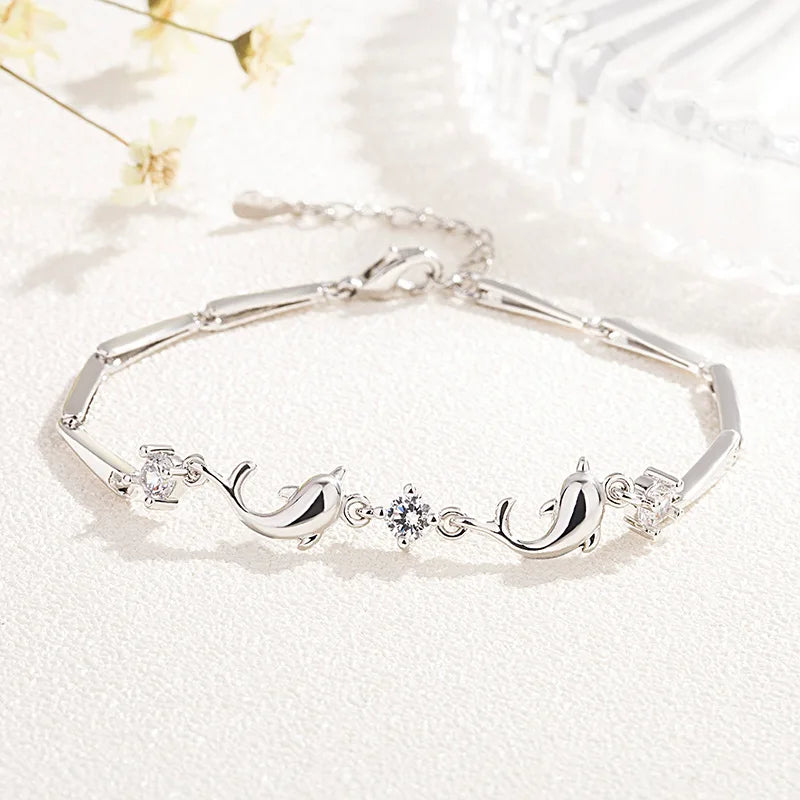 Rose Silver Zircon Bangle 925 Sterling Silver Women