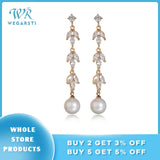 Solid Silver 925 Pearl Long Drop Earrings for Women