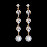 Solid Silver 925 Pearl Long Drop Earrings for Women