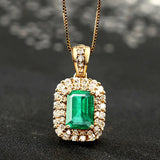 Square Emerald Gemstone Necklace 925 Sterling Silver Wedding Pendant