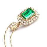 Square Emerald Gemstone Necklace 925 Sterling Silver Wedding Pendant