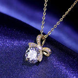 925 Sterling Silver CZ Bow Pendant Necklace For Women