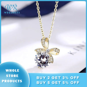 925 Sterling Silver CZ Bow Pendant Necklace For Women