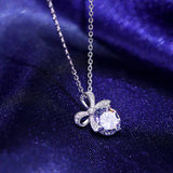 925 Sterling Silver CZ Bow Pendant Necklace For Women