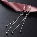 Sterling Silver CZ Tassel Ears Jacket Dangle Drop Earrings