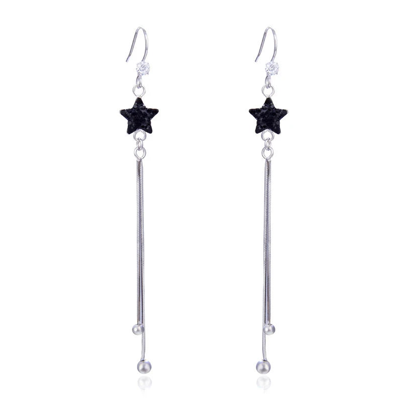 Sterling Silver CZ Tassel Ears Jacket Dangle Drop Earrings