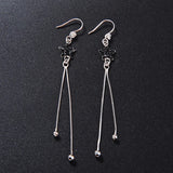 Sterling Silver CZ Tassel Ears Jacket Dangle Drop Earrings