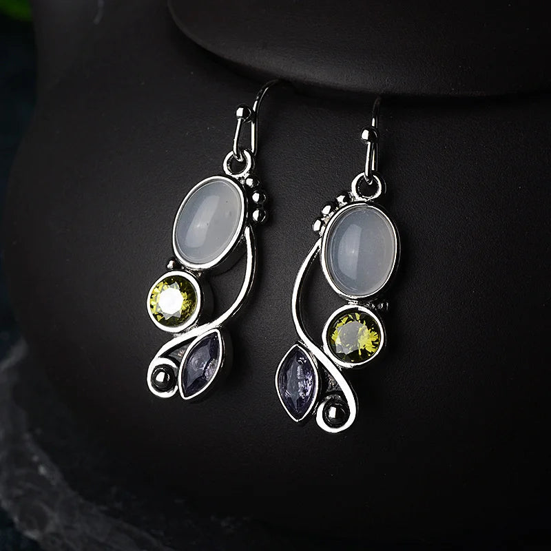 Vintage 100% Silver Moonstone Drop Earrings For Women