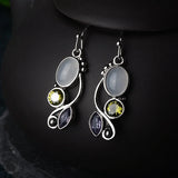 Vintage 100% Silver Moonstone Drop Earrings For Women