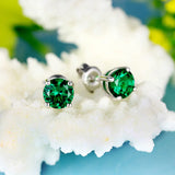 Vintage Green Tourmaline Gemstone Earrings Silver Jewelry Stud