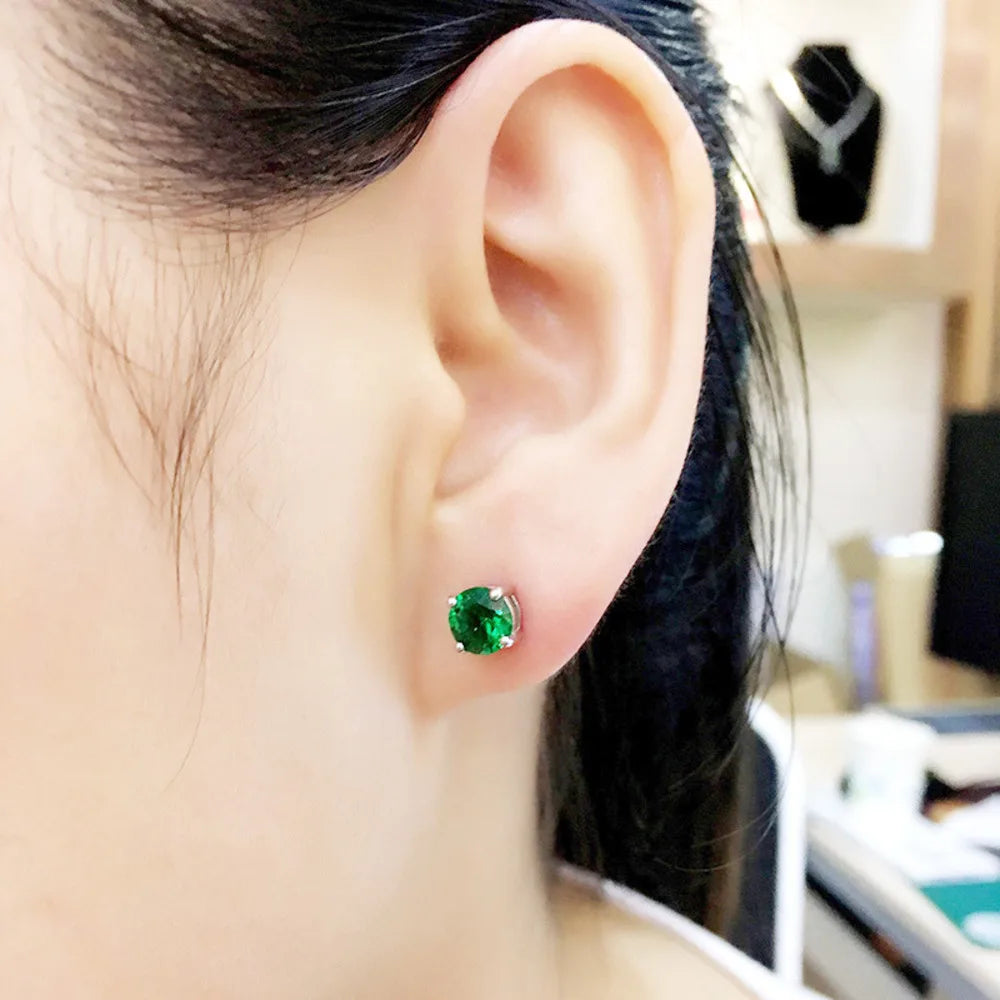 Vintage Green Tourmaline Gemstone Earrings Silver Jewelry Stud