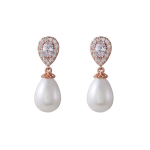 CZ & Shell Pearl Drop Earrings for Wedding