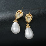 CZ & Shell Pearl Drop Earrings for Wedding