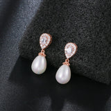 CZ & Shell Pearl Drop Earrings for Wedding