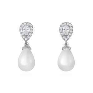 CZ & Shell Pearl Drop Earrings for Wedding