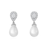 CZ & Shell Pearl Drop Earrings for Wedding