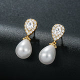 CZ & Shell Pearl Drop Earrings for Wedding