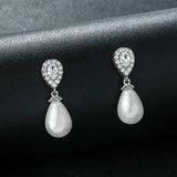 CZ & Shell Pearl Drop Earrings for Wedding