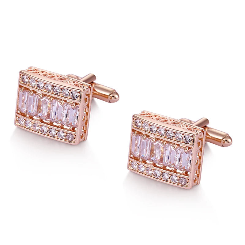 Rectangle CZ CuffLink in Rose or Rhodium Silver