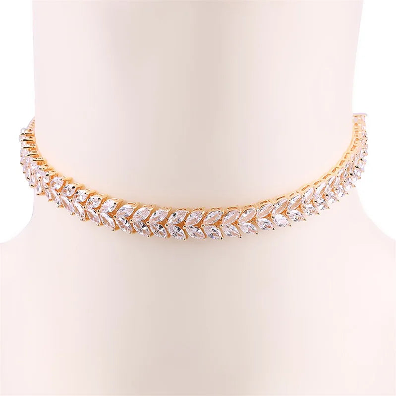 Marquise Leaf CZ Tennis Choker Necklace for Women