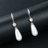 Teardrop Shell Pearl Bridal CZ Drop Earrings
