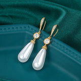 Teardrop Shell Pearl Bridal CZ Drop Earrings
