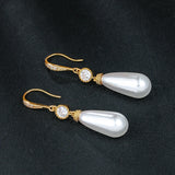 Teardrop Shell Pearl Bridal CZ Drop Earrings