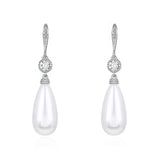 Teardrop Shell Pearl Bridal CZ Drop Earrings