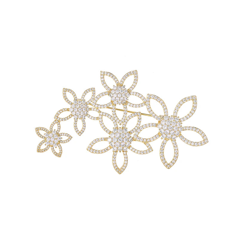 CZ Crystal Flower Sparkly Jewelry Brooch for Women