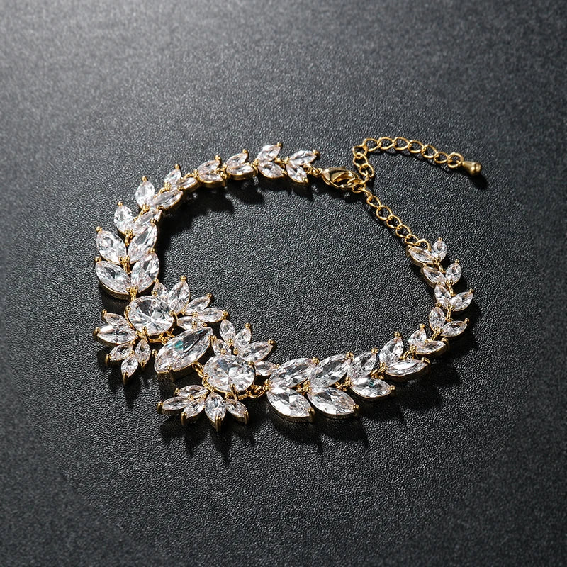 Icy CZ Plant Shape Bridal Wedding Bracelet