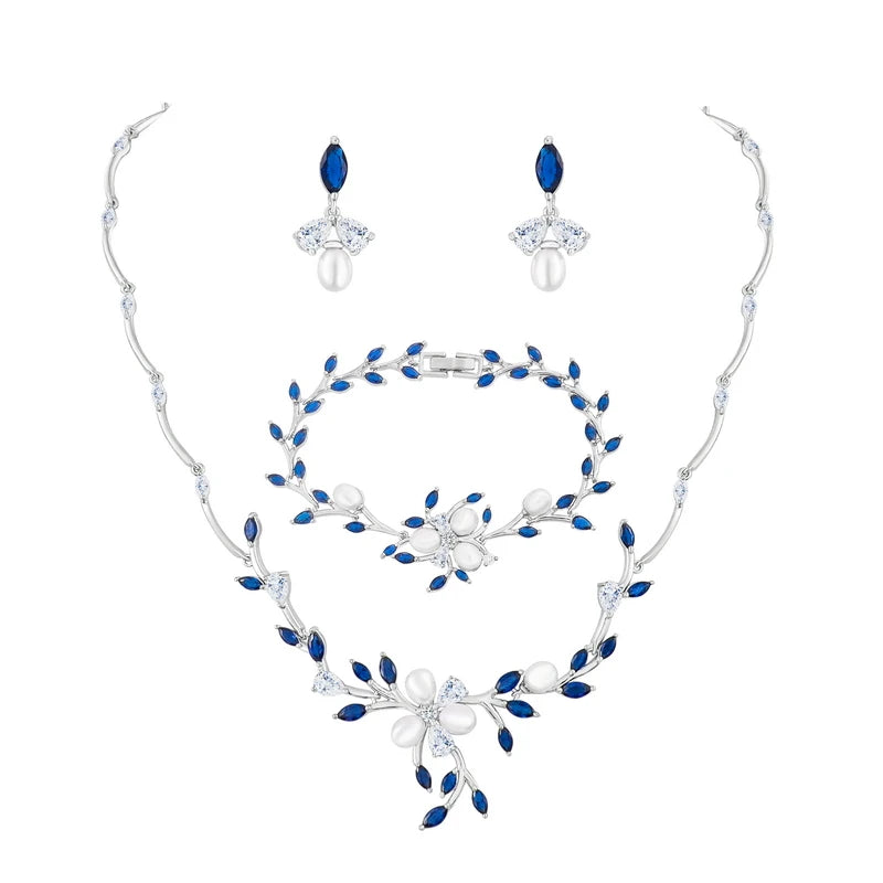 Dainty Wedding Jewelry Set - Necklace, Bracelet, Earrings