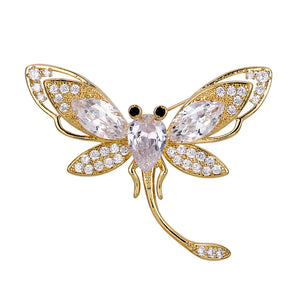 Plated CZ Crystal Dragonfly Brooch Pin Jewelry