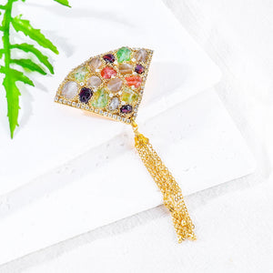 Triangle Shape Gemstone Tassel Brooch for Women