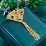 Triangle Shape Gemstone Tassel Brooch for Women