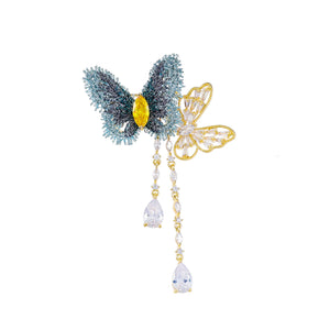 Double Butterfly Zircon Crystal Drop Brooch
