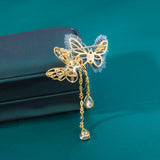 Double Butterfly Zircon Crystal Drop Brooch
