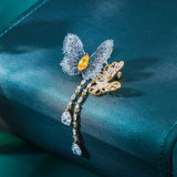 Double Butterfly Zircon Crystal Drop Brooch