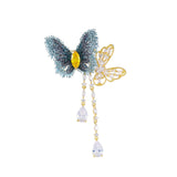 Double Butterfly Zircon Crystal Drop Brooch