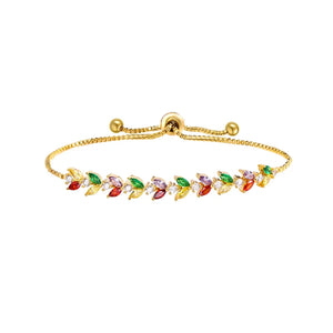 Rainbow Marquise CZ Bolo Bracelet Adjustable for Women Bride Bridesmaid