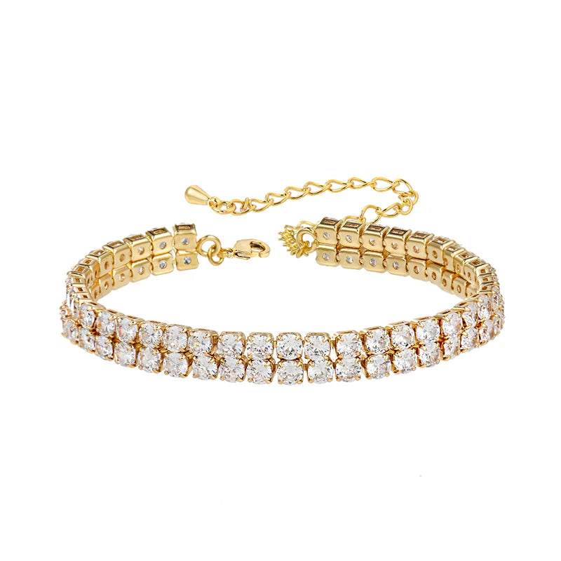 CZ Crystal Bridal Tennis Bracelet - Double Row Round Cubic Zirconia