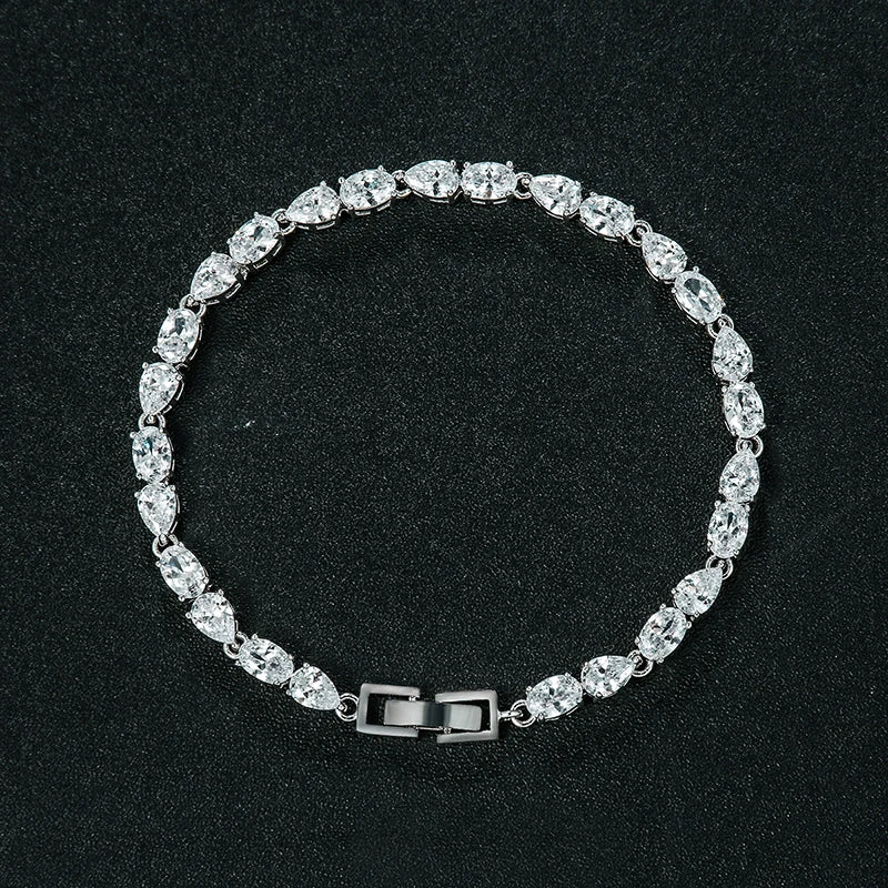 Oval & Pear CZ Sparkly Wedding Bracelet for Bride