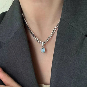 WEIYUE Zircon Necklace Women's Retro Geometric Sweater Chain Wedding Party Gift