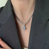 WEIYUE Zircon Necklace Women's Retro Geometric Sweater Chain Wedding Party Gift