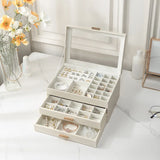 Green Leather Jewelry Box Earring Ring Bracelet Storage Organizer