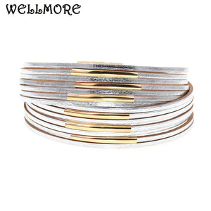 Copper Pipe Charm Leather Wrap Bracelets Couples Jewelry