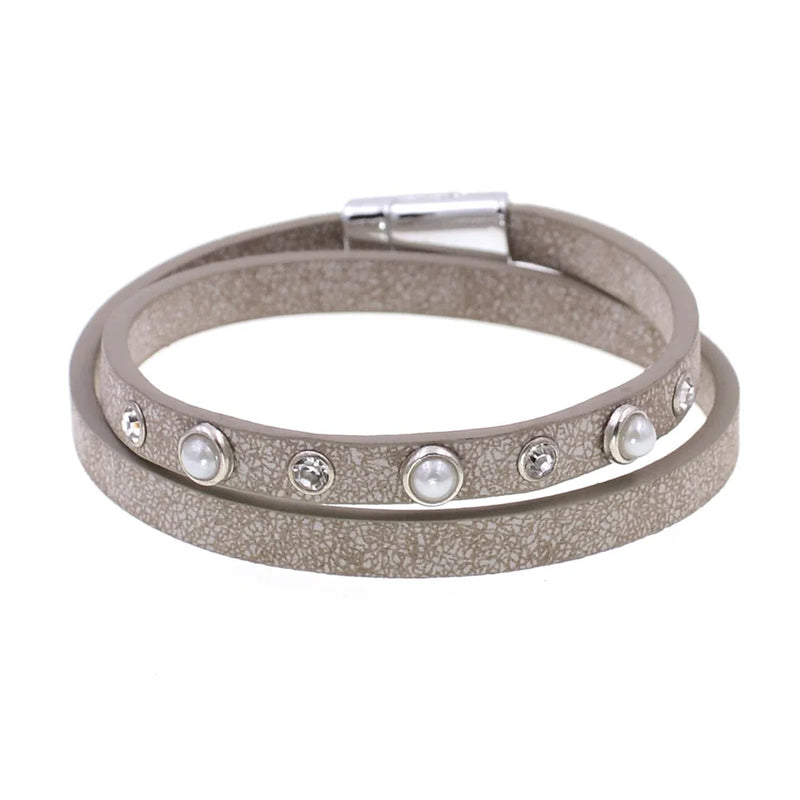 2-Layer Leather Bracelet with Stars Crystal for Women Bohemian Style