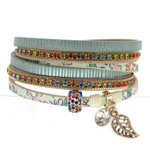 Women's Leather Beaded Bracelet Multilayer Wide Wrap Jewelry