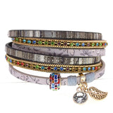 Women's Leather Beaded Bracelet Multilayer Wide Wrap Jewelry